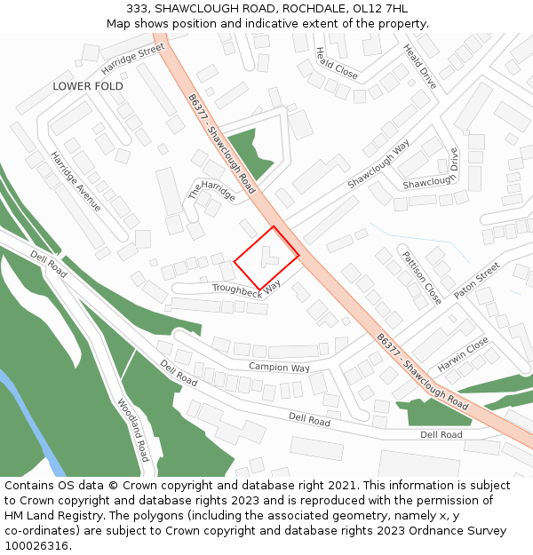 333, SHAWCLOUGH ROAD, ROCHDALE, OL12 7HL: Location map and indicative extent of plot
