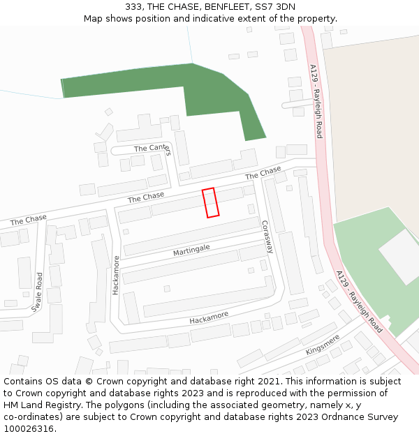 333, THE CHASE, BENFLEET, SS7 3DN: Location map and indicative extent of plot