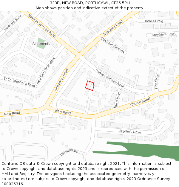 333B, NEW ROAD, PORTHCAWL, CF36 5PH: Location map and indicative extent of plot