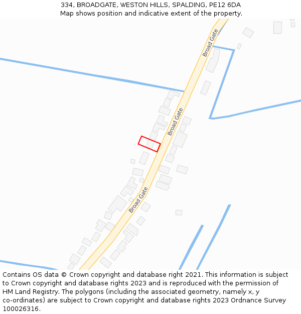 334, BROADGATE, WESTON HILLS, SPALDING, PE12 6DA: Location map and indicative extent of plot