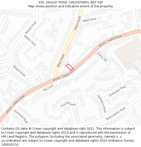 334, HAGLEY ROAD, HALESOWEN, B63 4QF: Location map and indicative extent of plot