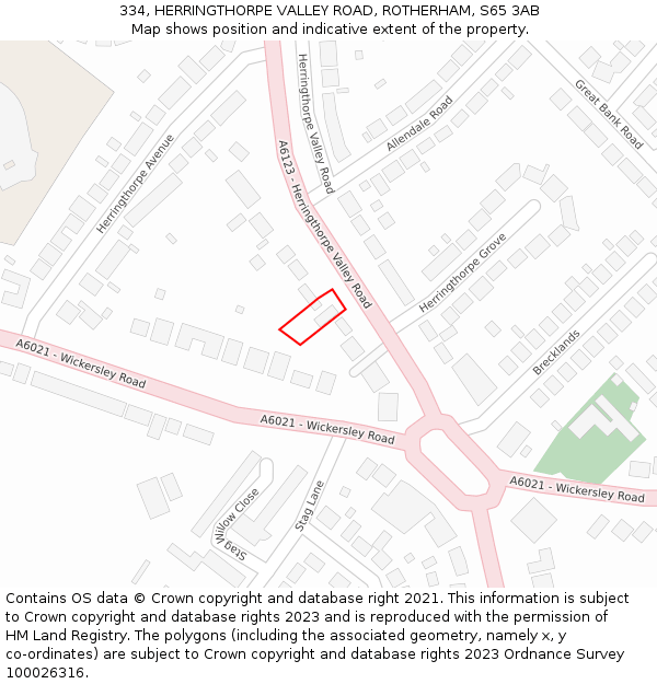 334, HERRINGTHORPE VALLEY ROAD, ROTHERHAM, S65 3AB: Location map and indicative extent of plot