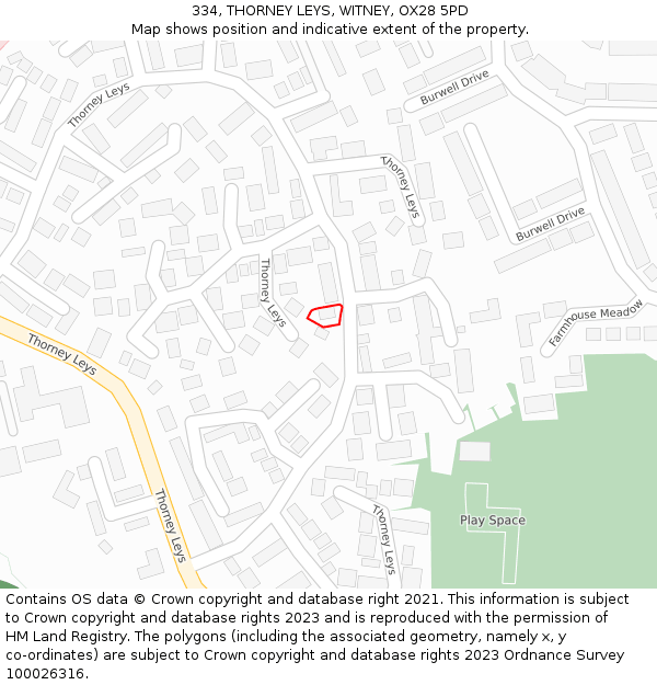 334, THORNEY LEYS, WITNEY, OX28 5PD: Location map and indicative extent of plot