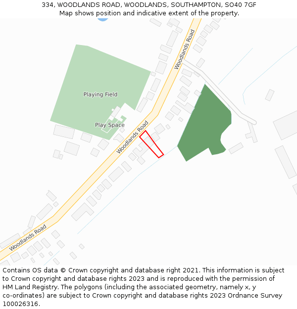 334, WOODLANDS ROAD, WOODLANDS, SOUTHAMPTON, SO40 7GF: Location map and indicative extent of plot
