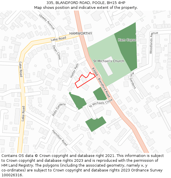 335, BLANDFORD ROAD, POOLE, BH15 4HP: Location map and indicative extent of plot