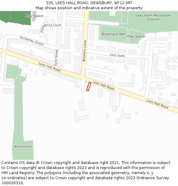 335, LEES HALL ROAD, DEWSBURY, WF12 0RT: Location map and indicative extent of plot