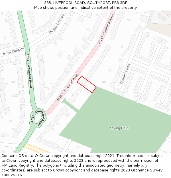 335, LIVERPOOL ROAD, SOUTHPORT, PR8 3DE: Location map and indicative extent of plot