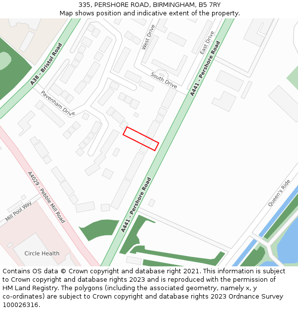 335, PERSHORE ROAD, BIRMINGHAM, B5 7RY: Location map and indicative extent of plot