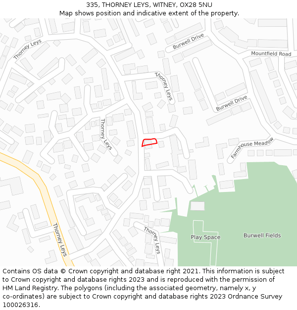 335, THORNEY LEYS, WITNEY, OX28 5NU: Location map and indicative extent of plot