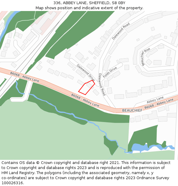 336, ABBEY LANE, SHEFFIELD, S8 0BY: Location map and indicative extent of plot