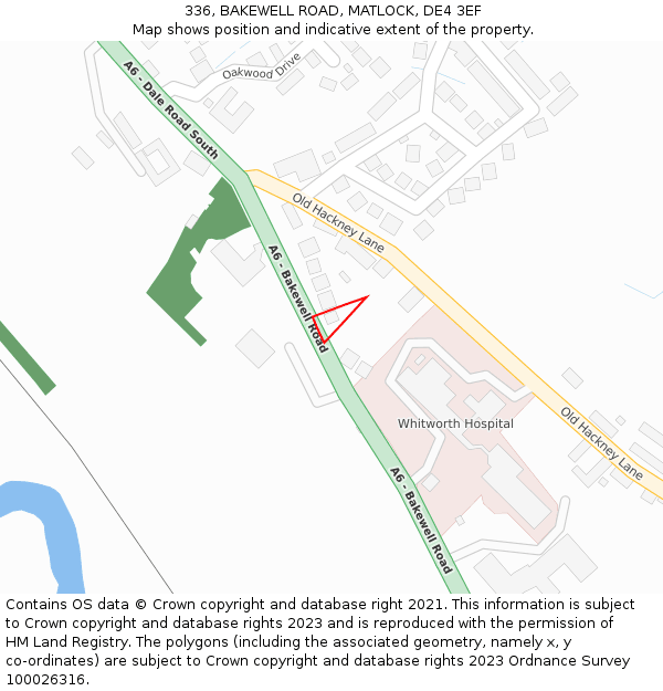 336, BAKEWELL ROAD, MATLOCK, DE4 3EF: Location map and indicative extent of plot