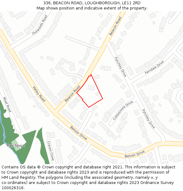 336, BEACON ROAD, LOUGHBOROUGH, LE11 2RD: Location map and indicative extent of plot