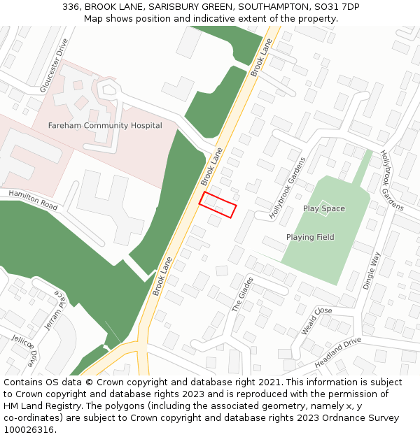 336, BROOK LANE, SARISBURY GREEN, SOUTHAMPTON, SO31 7DP: Location map and indicative extent of plot