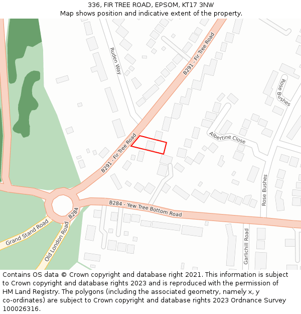 336, FIR TREE ROAD, EPSOM, KT17 3NW: Location map and indicative extent of plot