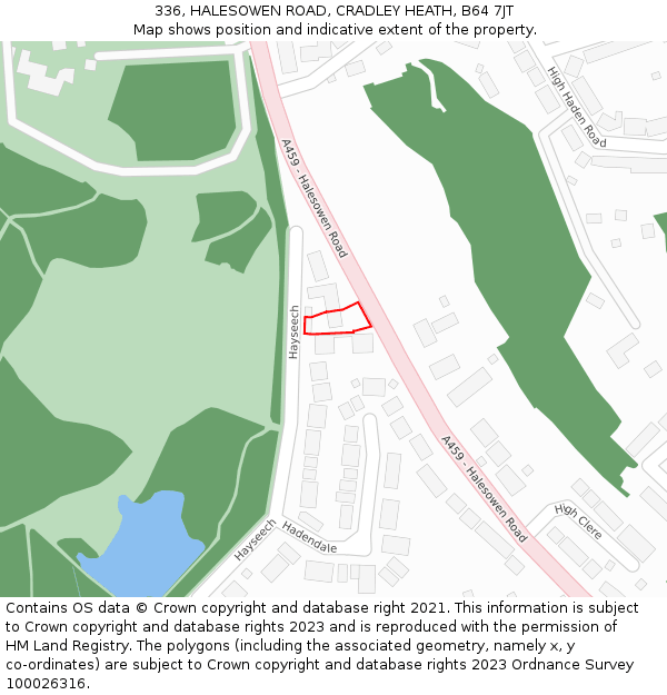 336, HALESOWEN ROAD, CRADLEY HEATH, B64 7JT: Location map and indicative extent of plot