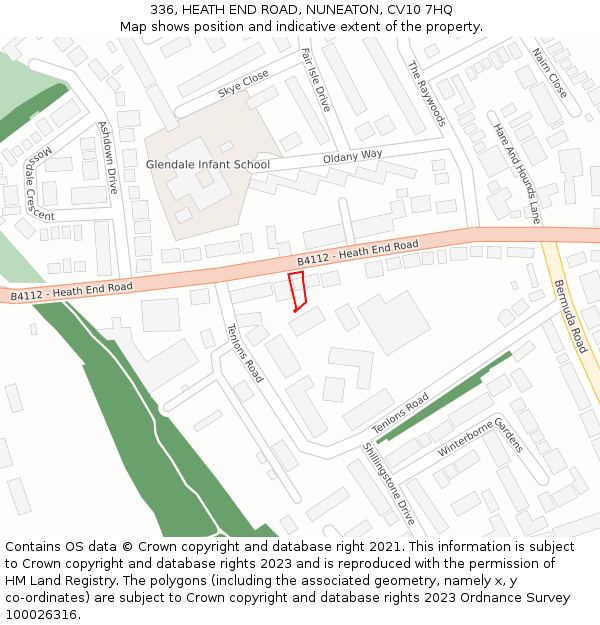 336, HEATH END ROAD, NUNEATON, CV10 7HQ: Location map and indicative extent of plot