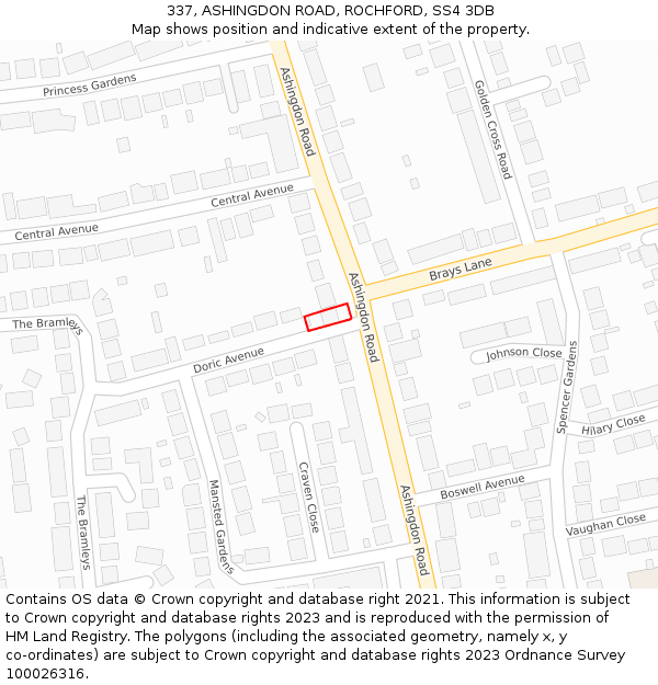 337, ASHINGDON ROAD, ROCHFORD, SS4 3DB: Location map and indicative extent of plot