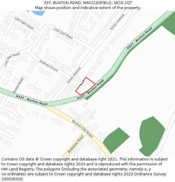 337, BUXTON ROAD, MACCLESFIELD, SK10 1QT: Location map and indicative extent of plot