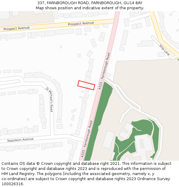 337, FARNBOROUGH ROAD, FARNBOROUGH, GU14 8AY: Location map and indicative extent of plot