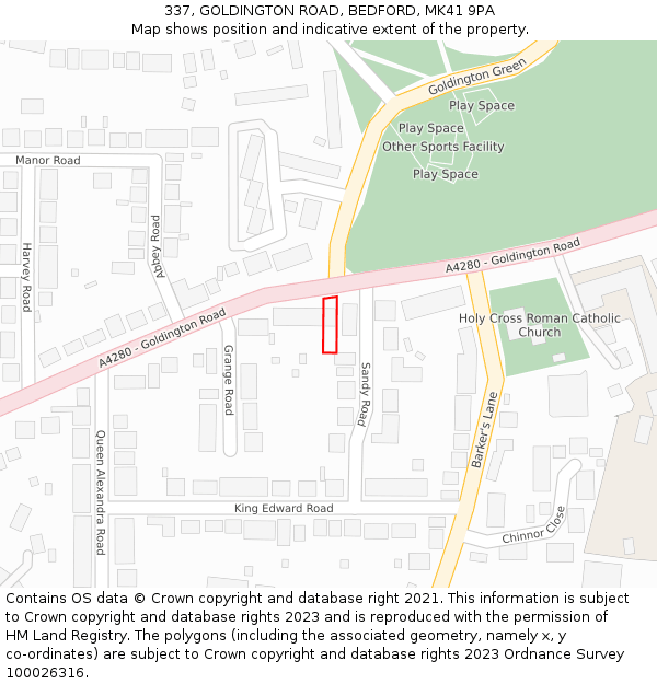 337, GOLDINGTON ROAD, BEDFORD, MK41 9PA: Location map and indicative extent of plot