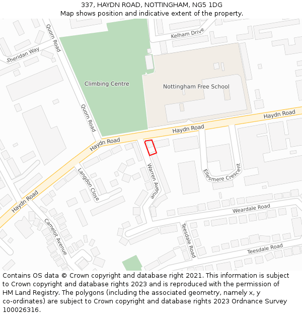 337, HAYDN ROAD, NOTTINGHAM, NG5 1DG: Location map and indicative extent of plot