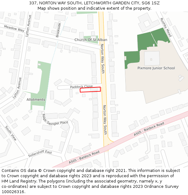 337, NORTON WAY SOUTH, LETCHWORTH GARDEN CITY, SG6 1SZ: Location map and indicative extent of plot