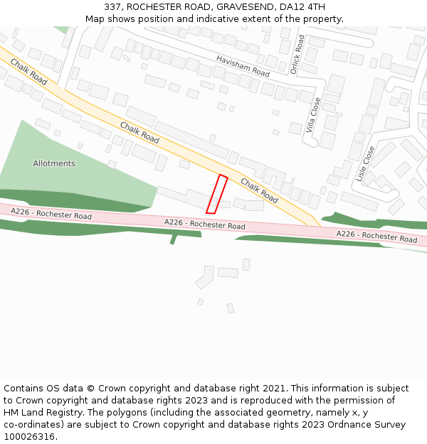 337, ROCHESTER ROAD, GRAVESEND, DA12 4TH: Location map and indicative extent of plot