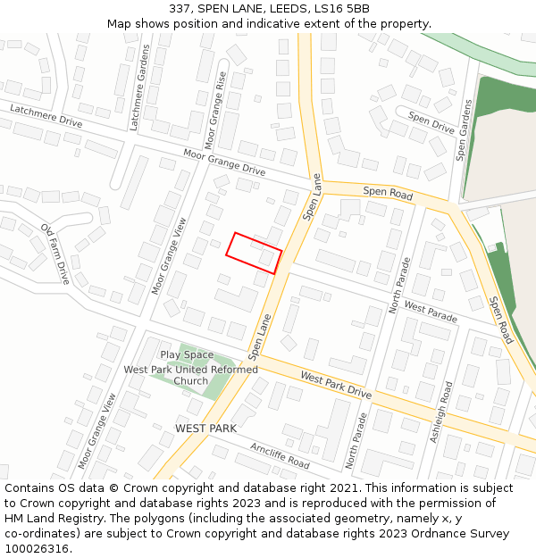 337, SPEN LANE, LEEDS, LS16 5BB: Location map and indicative extent of plot