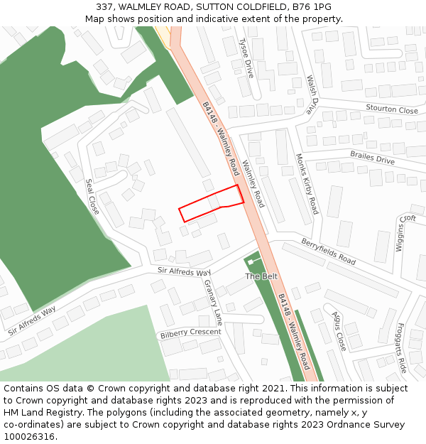 337, WALMLEY ROAD, SUTTON COLDFIELD, B76 1PG: Location map and indicative extent of plot