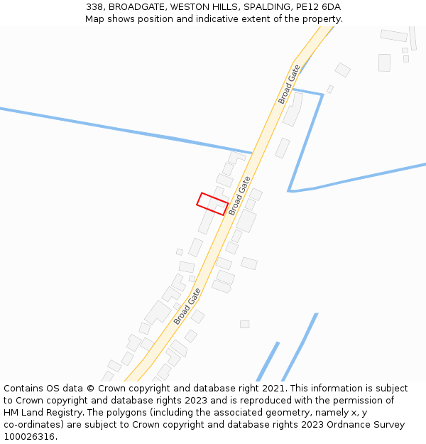 338, BROADGATE, WESTON HILLS, SPALDING, PE12 6DA: Location map and indicative extent of plot