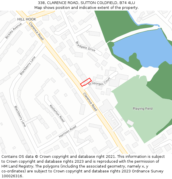 338, CLARENCE ROAD, SUTTON COLDFIELD, B74 4LU: Location map and indicative extent of plot
