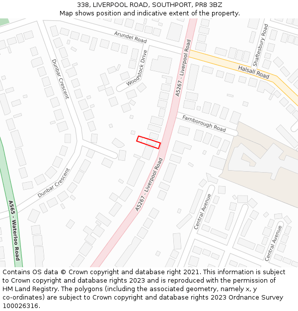 338, LIVERPOOL ROAD, SOUTHPORT, PR8 3BZ: Location map and indicative extent of plot