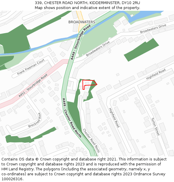 339, CHESTER ROAD NORTH, KIDDERMINSTER, DY10 2RU: Location map and indicative extent of plot