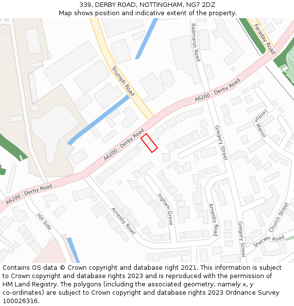 339, DERBY ROAD, NOTTINGHAM, NG7 2DZ: Location map and indicative extent of plot