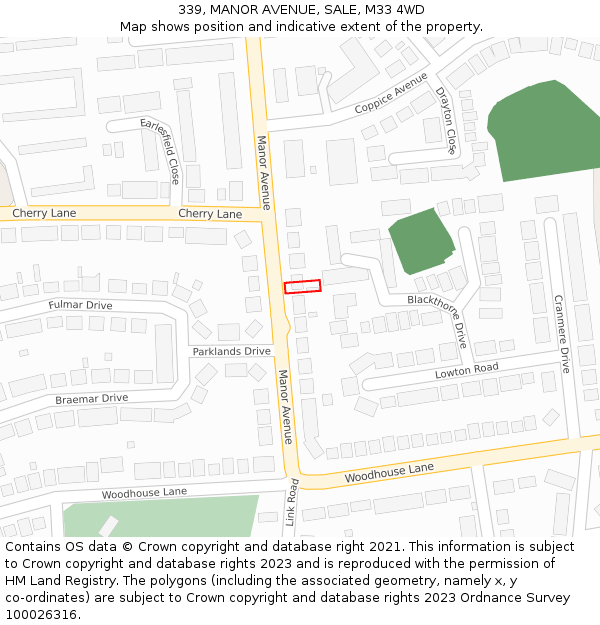 339, MANOR AVENUE, SALE, M33 4WD: Location map and indicative extent of plot