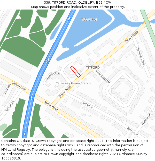 339, TITFORD ROAD, OLDBURY, B69 4QW: Location map and indicative extent of plot