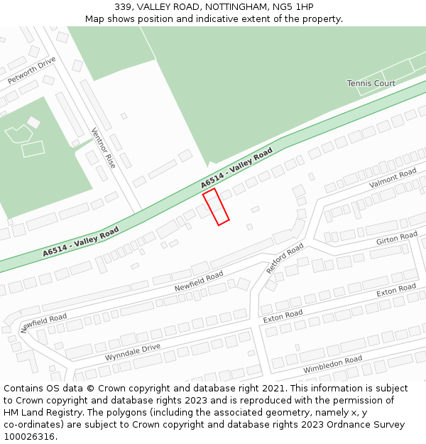 339, VALLEY ROAD, NOTTINGHAM, NG5 1HP: Location map and indicative extent of plot