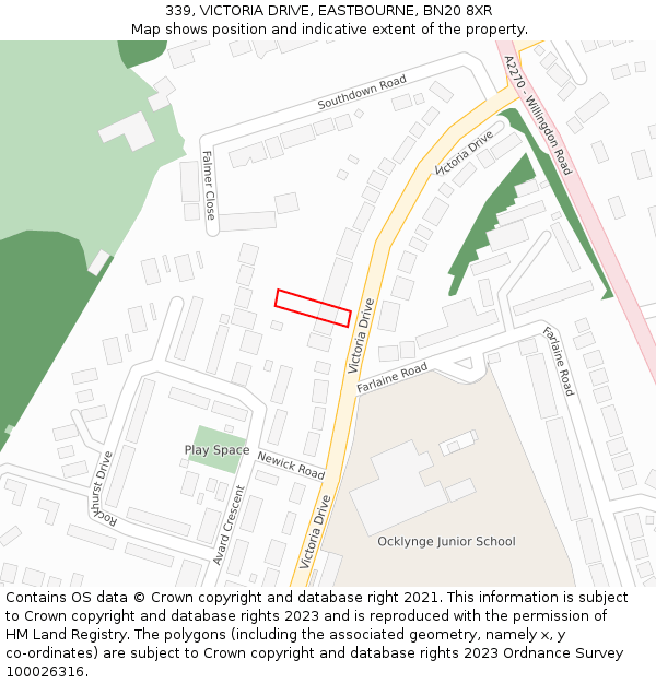 339, VICTORIA DRIVE, EASTBOURNE, BN20 8XR: Location map and indicative extent of plot