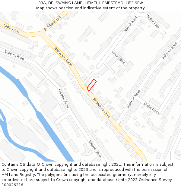 33A, BELSWAINS LANE, HEMEL HEMPSTEAD, HP3 9PW: Location map and indicative extent of plot