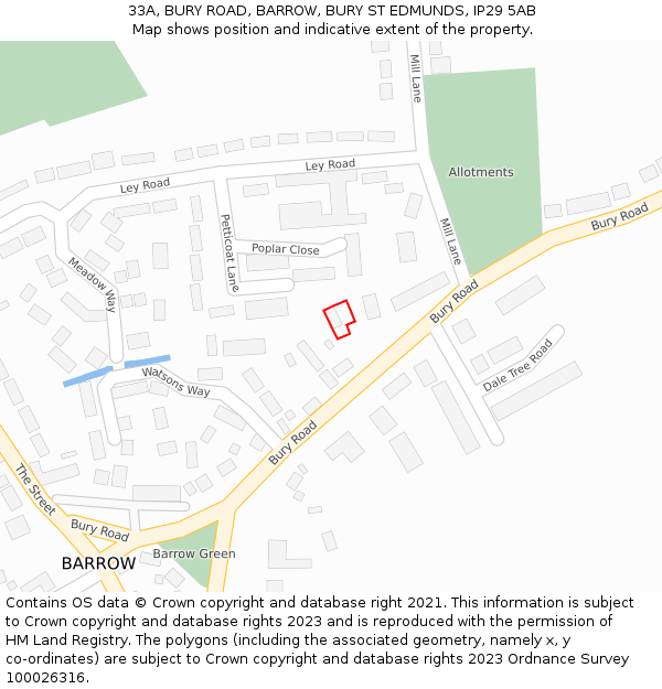 33A, BURY ROAD, BARROW, BURY ST EDMUNDS, IP29 5AB: Location map and indicative extent of plot