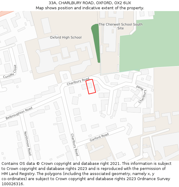 33A, CHARLBURY ROAD, OXFORD, OX2 6UX: Location map and indicative extent of plot