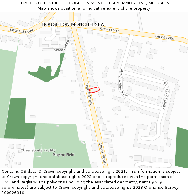 33A, CHURCH STREET, BOUGHTON MONCHELSEA, MAIDSTONE, ME17 4HN: Location map and indicative extent of plot