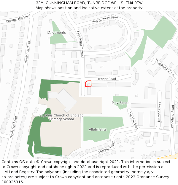 33A, CUNNINGHAM ROAD, TUNBRIDGE WELLS, TN4 9EW: Location map and indicative extent of plot