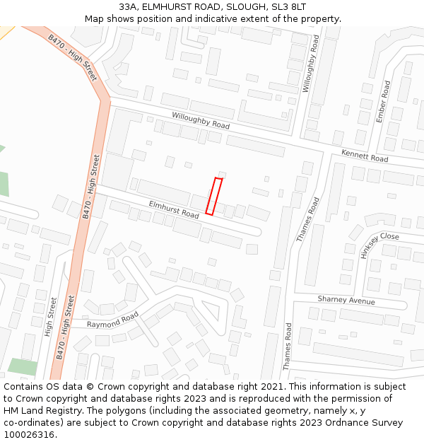 33A, ELMHURST ROAD, SLOUGH, SL3 8LT: Location map and indicative extent of plot