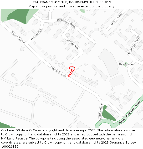 33A, FRANCIS AVENUE, BOURNEMOUTH, BH11 8NX: Location map and indicative extent of plot