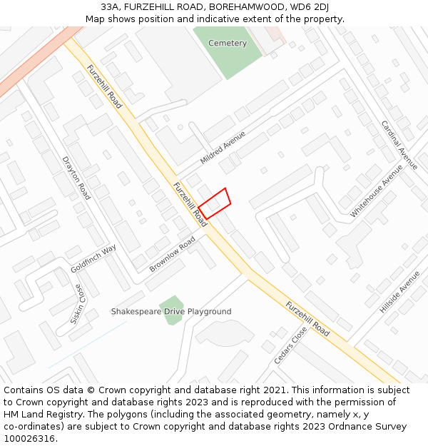 33A, FURZEHILL ROAD, BOREHAMWOOD, WD6 2DJ: Location map and indicative extent of plot
