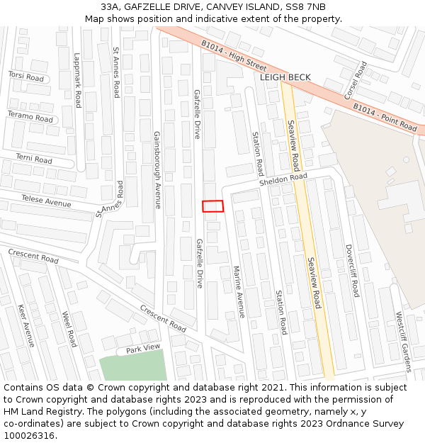 33A, GAFZELLE DRIVE, CANVEY ISLAND, SS8 7NB: Location map and indicative extent of plot