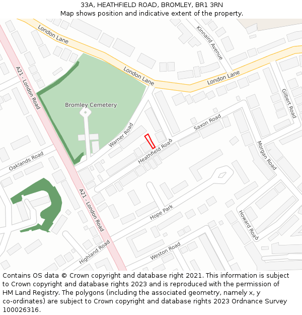 33A, HEATHFIELD ROAD, BROMLEY, BR1 3RN: Location map and indicative extent of plot