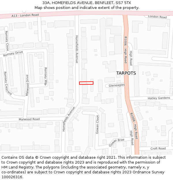 33A, HOMEFIELDS AVENUE, BENFLEET, SS7 5TX: Location map and indicative extent of plot