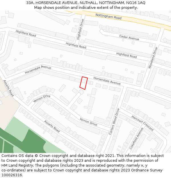 33A, HORSENDALE AVENUE, NUTHALL, NOTTINGHAM, NG16 1AQ: Location map and indicative extent of plot